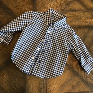 Blue and white checked plaid collared button down
